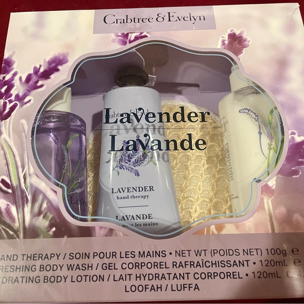 Lavender Crabtree & Evelyn Gift Set Hand Therapy Body Wash Body Lotion NIB